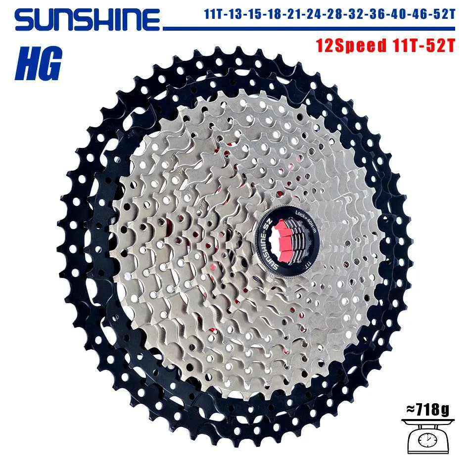 SUNSHINE Bicycle Cassette 8/9/10/11/12Speed Freewheel HG Structure Sprocket 32/36T/40T/42T/46T/50T/52T Flywheel For SHIMANO/SRAM