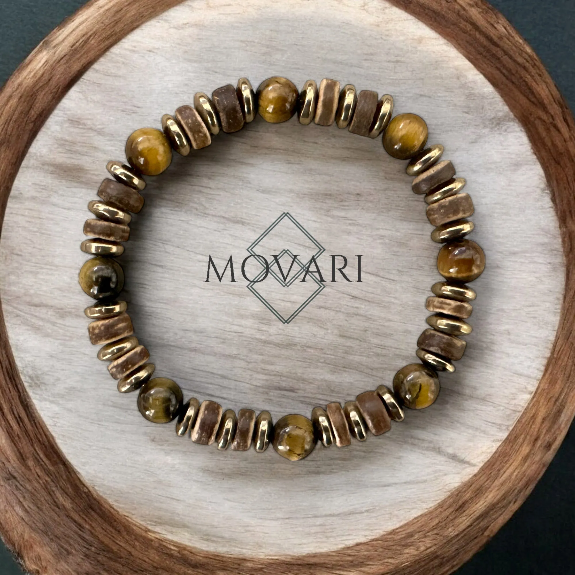 Surfer Style Men's Gold Bead Bracelet High Quality Tigers Eye Beach