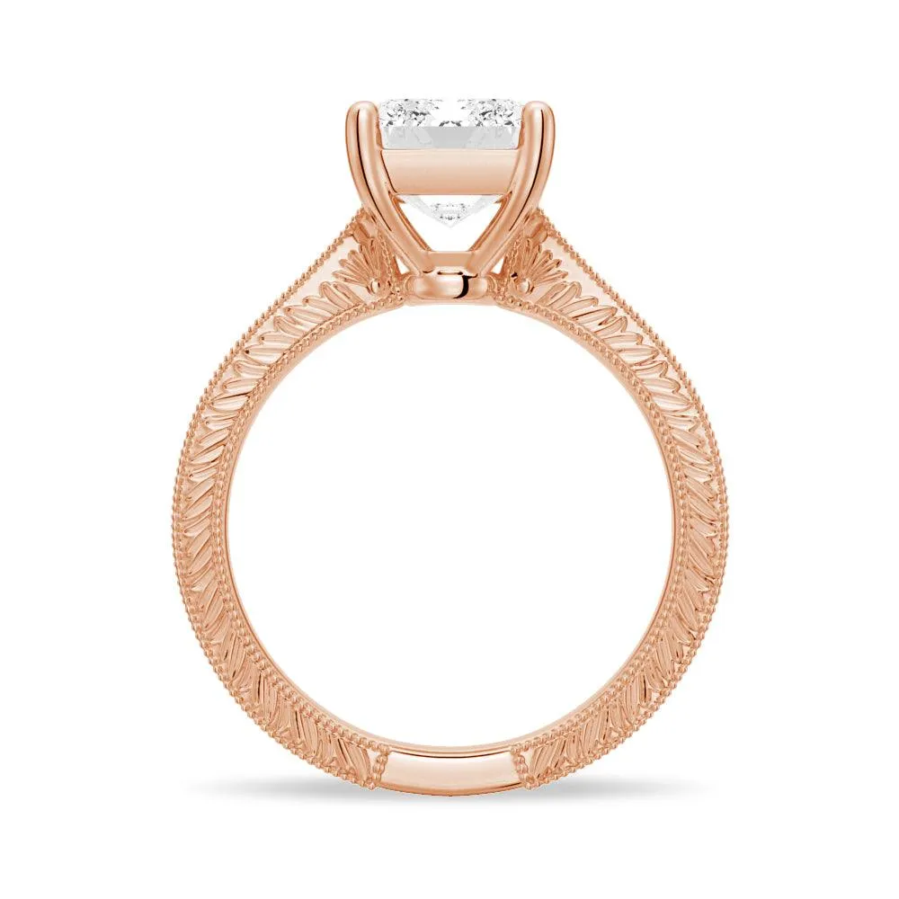 Vintage Emerald Cut Moissanite Engagement Ring With Milgrain Edges