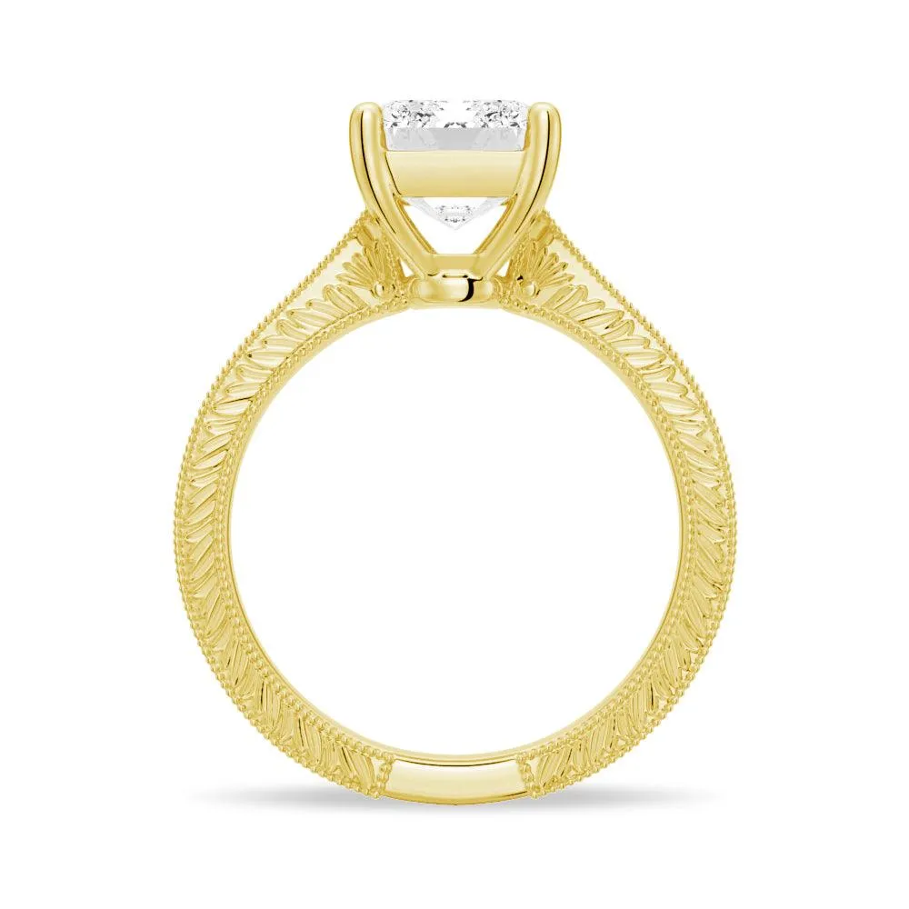 Vintage Emerald Cut Moissanite Engagement Ring With Milgrain Edges
