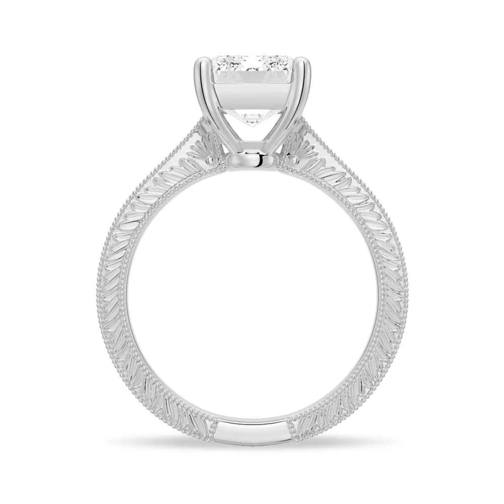 Vintage Emerald Cut Moissanite Engagement Ring With Milgrain Edges
