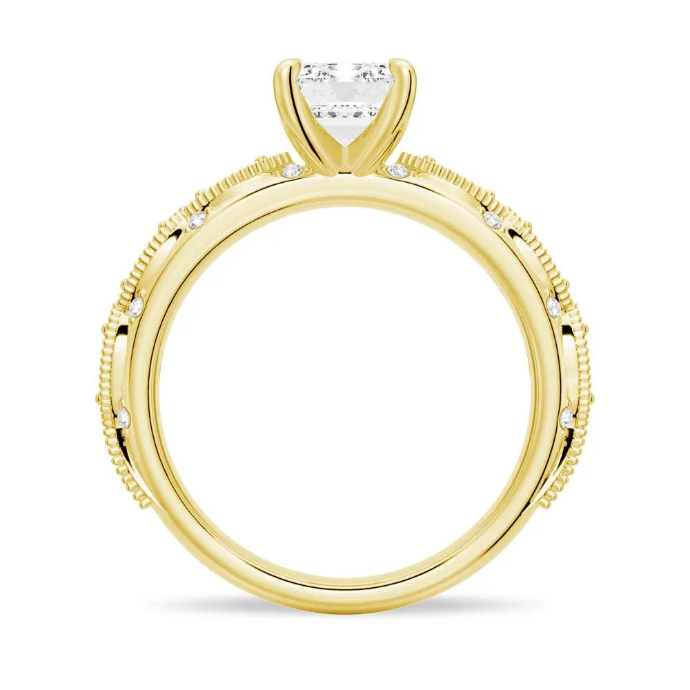 Vintage Infinity Milgrain Emerald Cut Moissanite Engagement Ring