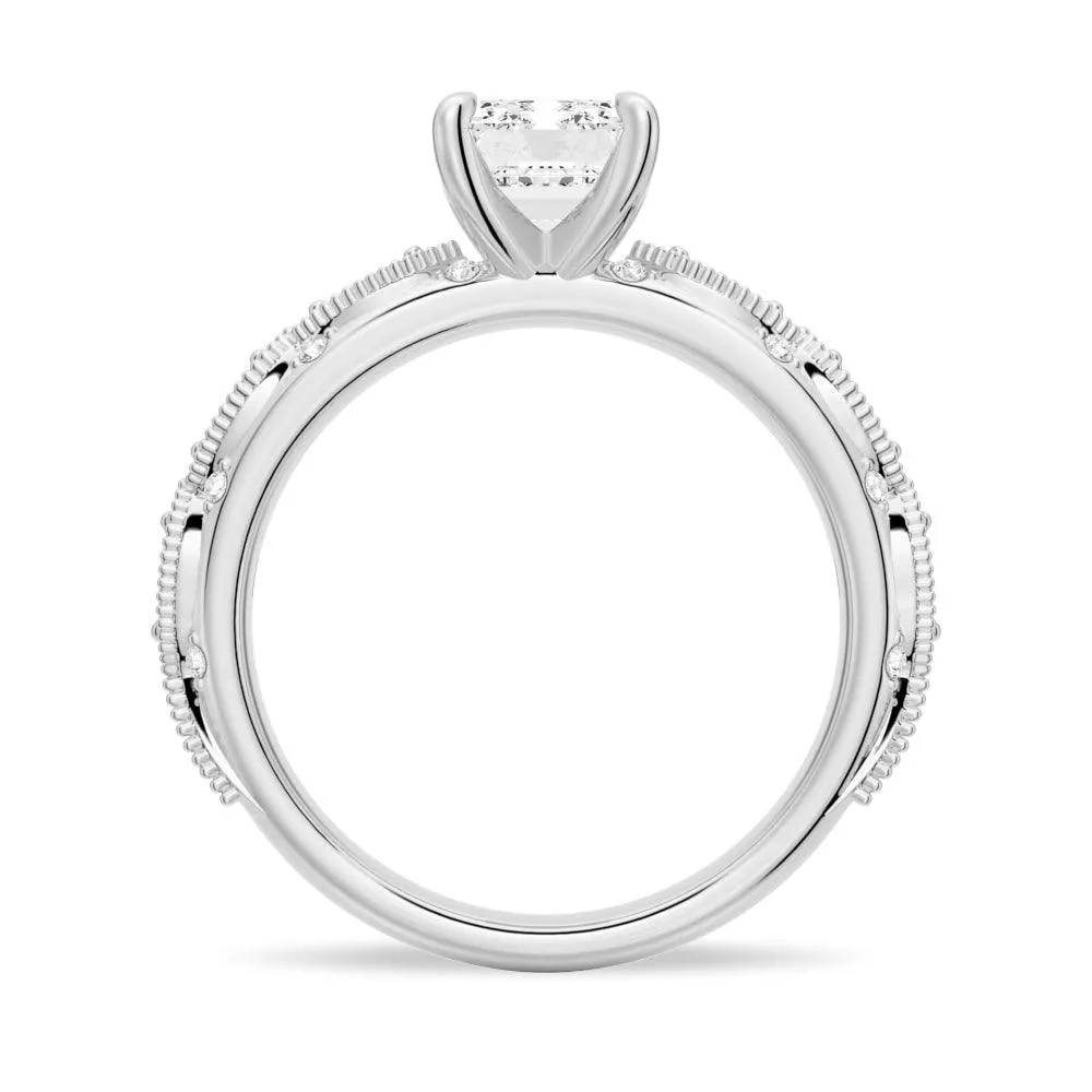 Vintage Infinity Milgrain Emerald Cut Moissanite Engagement Ring