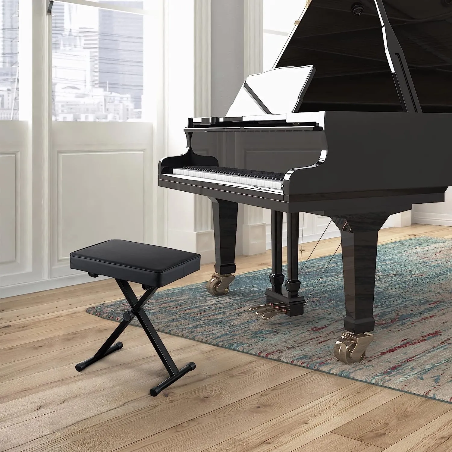 ZENY™ Adjustable Piano Bench Padded Keyboard X-Style Bench Piano Stool Guitar Chair Piano Stand, Black