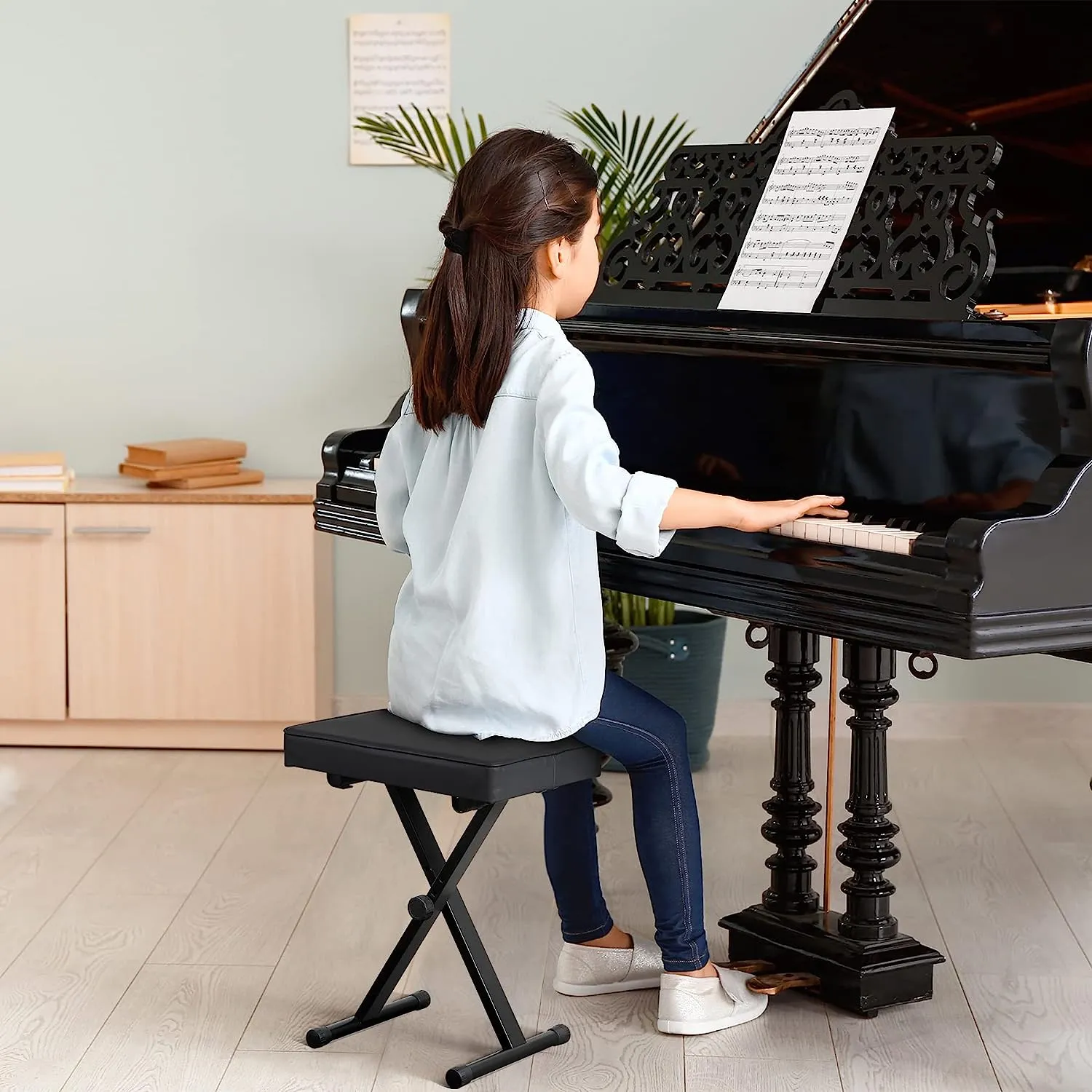 ZENY™ Adjustable Piano Bench Padded Keyboard X-Style Bench Piano Stool Guitar Chair Piano Stand, Black