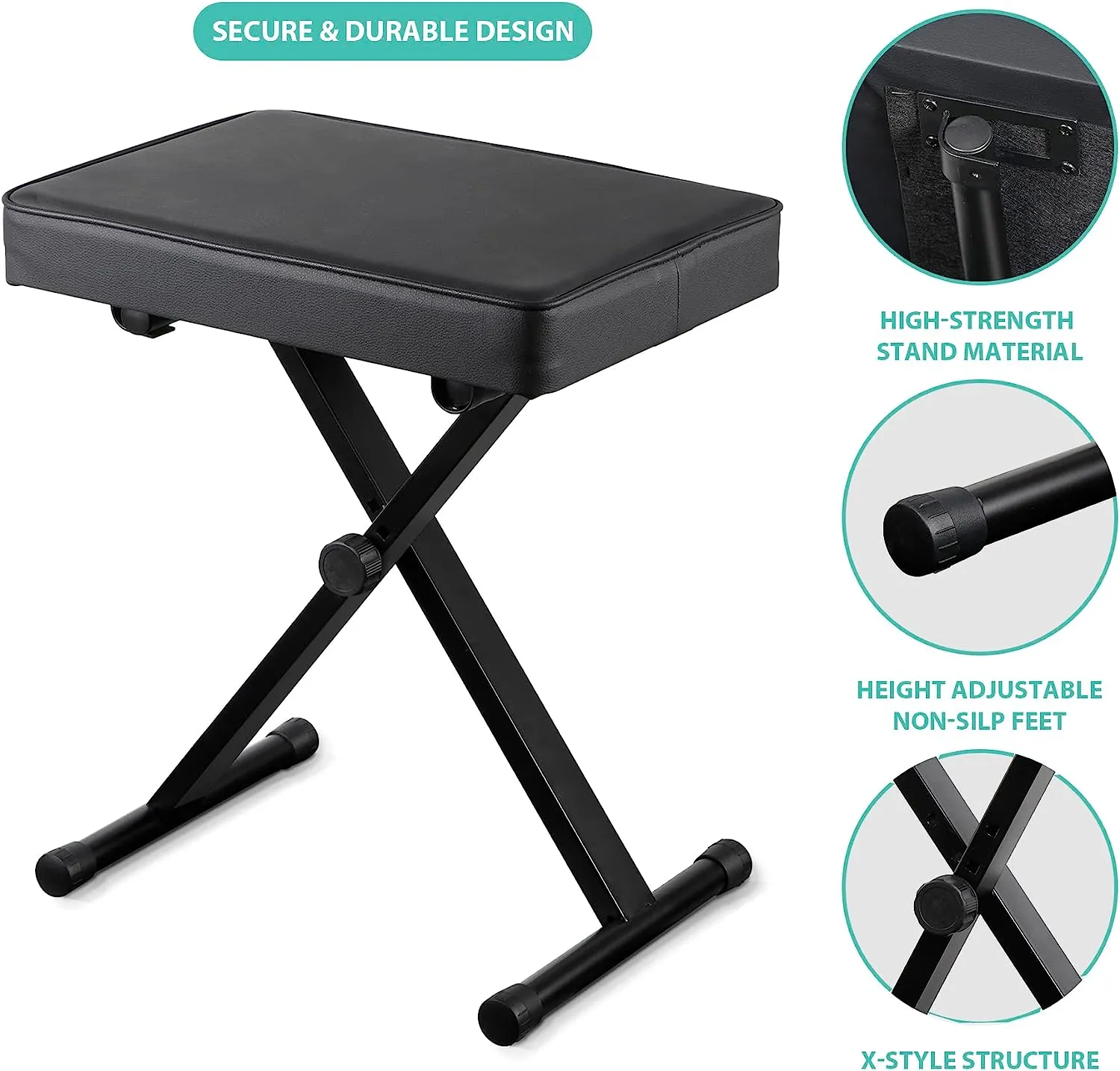 ZENY™ Adjustable Piano Bench Padded Keyboard X-Style Bench Piano Stool Guitar Chair Piano Stand, Black